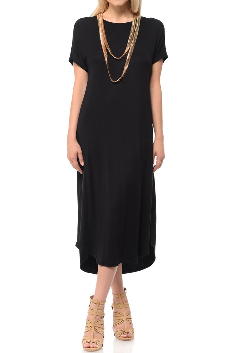iconic luxe Women's Casual Loose-Fit Midi T-Shirt Dress â€“ Short Sleeve, Soft Stretchy Fabric, Lightweight X-Large Black - Image 1